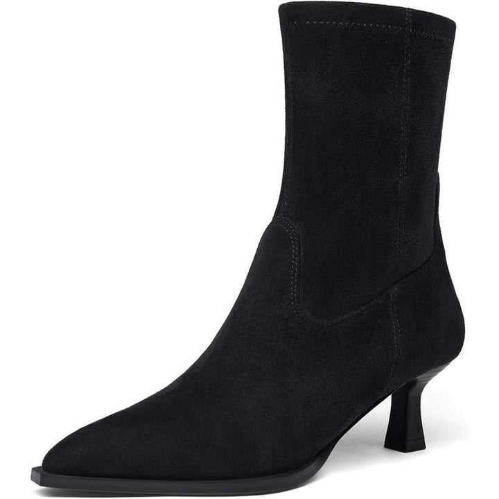 Pointed Toe Suede Stretch Ankle Boots