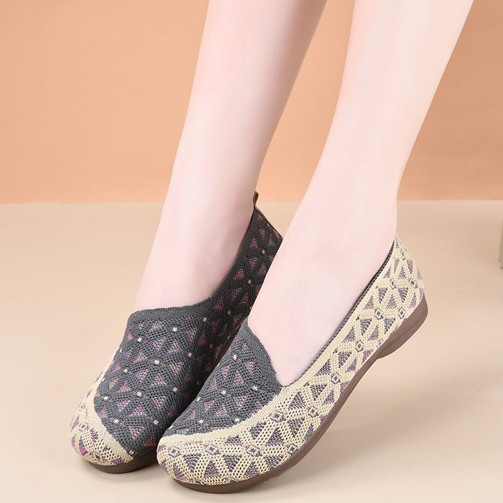Burgundy Geometric Pattern Slip-On Flats