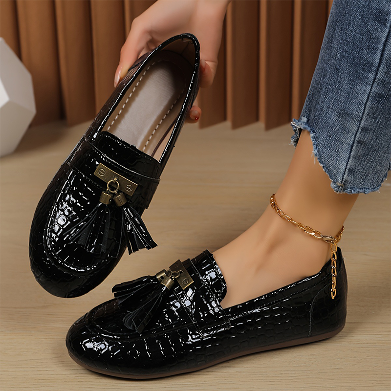 Vintage Croc-Embossed Tassel Loafers