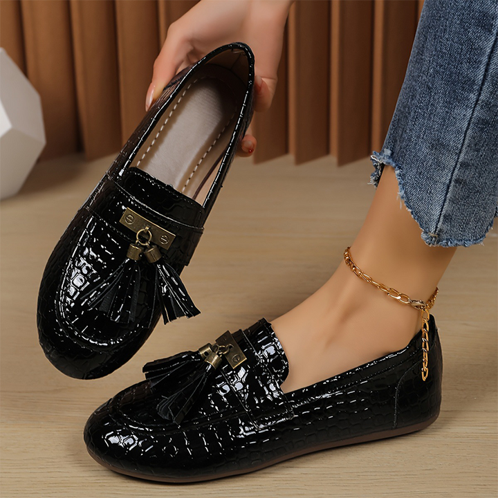 Vintage Croc-Embossed Tassel Loafers