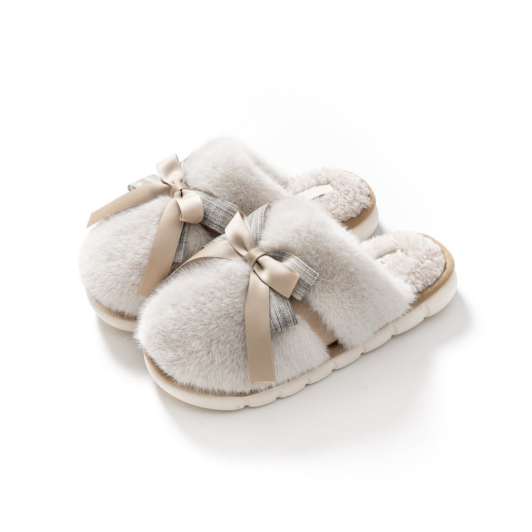 Plush Bow Cozy Slide Slippers