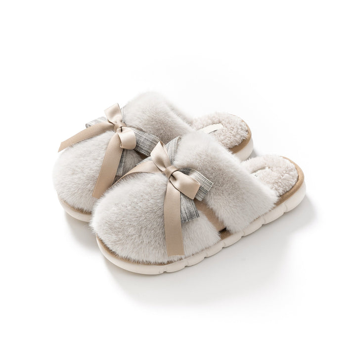 Plush Bow Cozy Slide Slippers