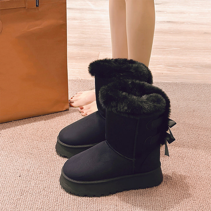 Cozy Fur-Lined Bow Snow Boots