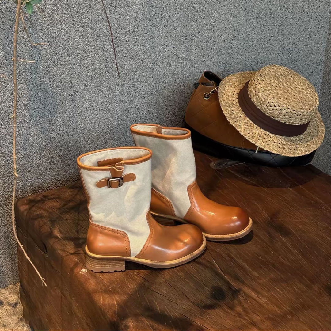 Vintage Two-Tone Mid-Calf Boots