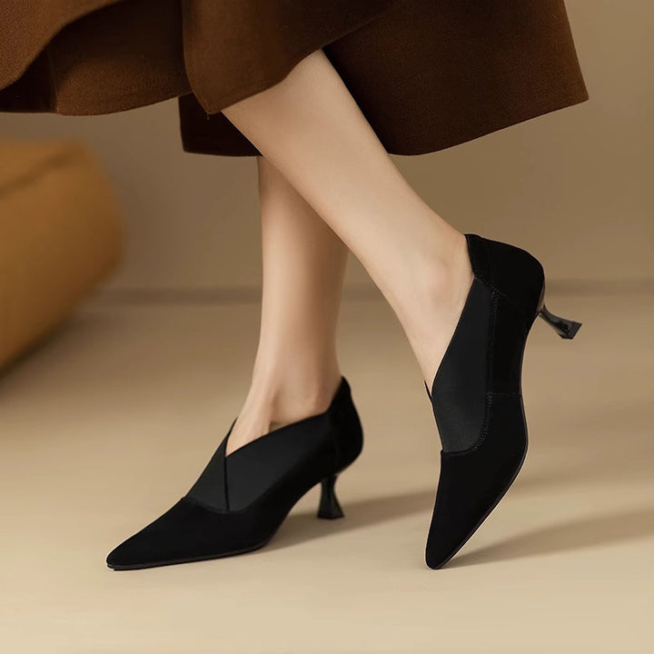 Elegant suede pointed-toe high heels