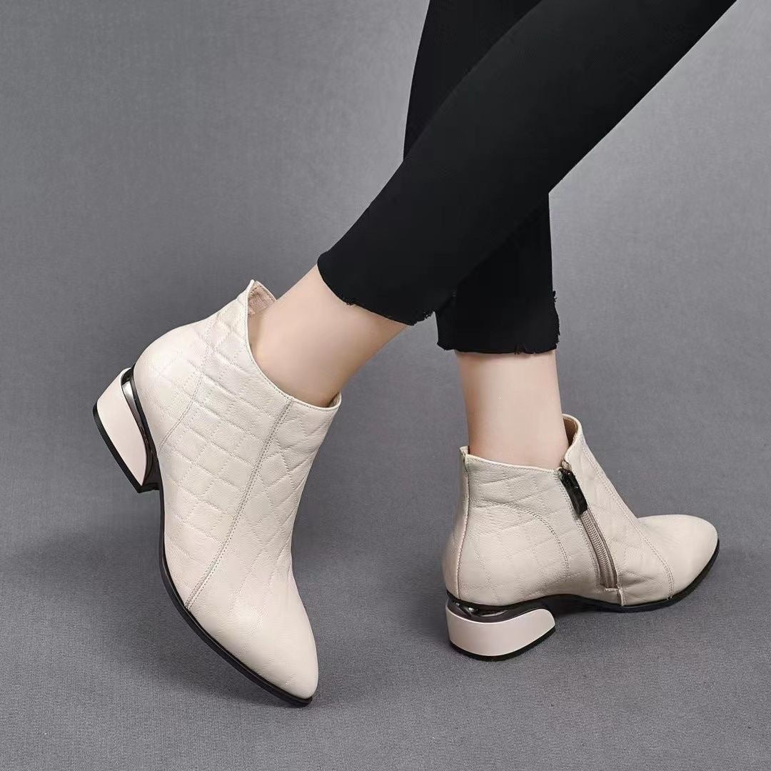 Quilted Pointed Toe Low Heel Ankle Boots