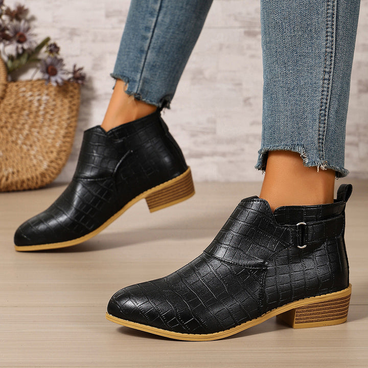 Ivory Croc-Embossed Ankle Boots