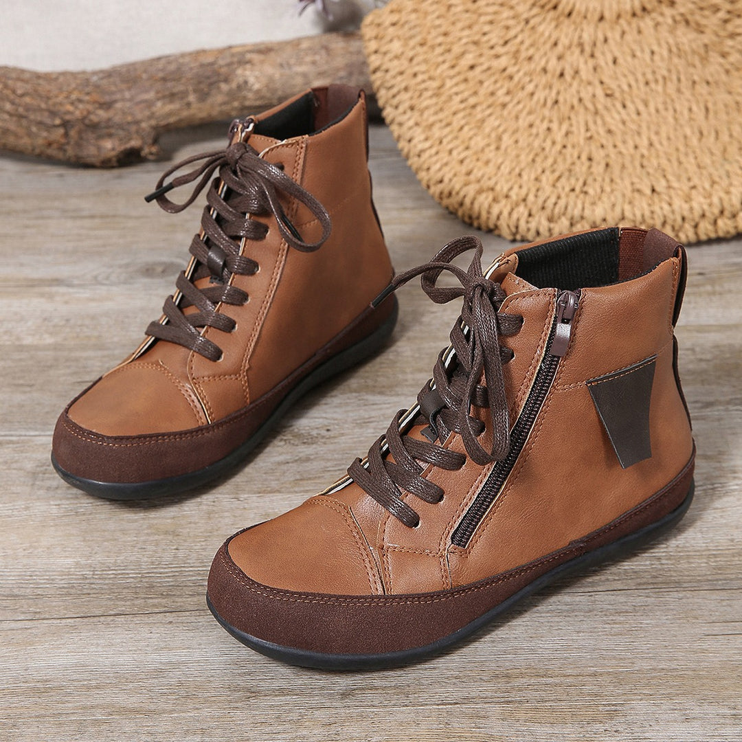 Vintage Lace-Up Flat Ankle Boots