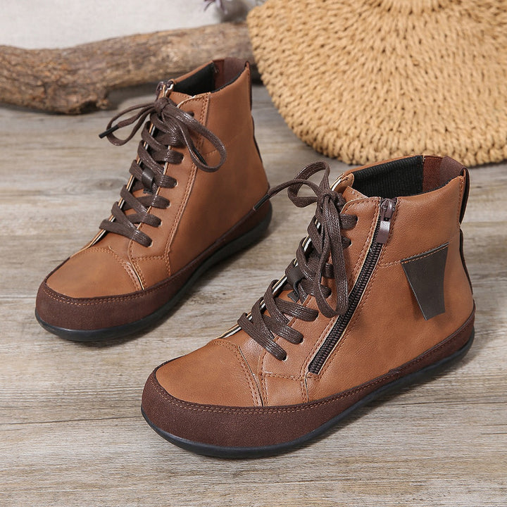 Vintage Lace-Up Flat Ankle Boots