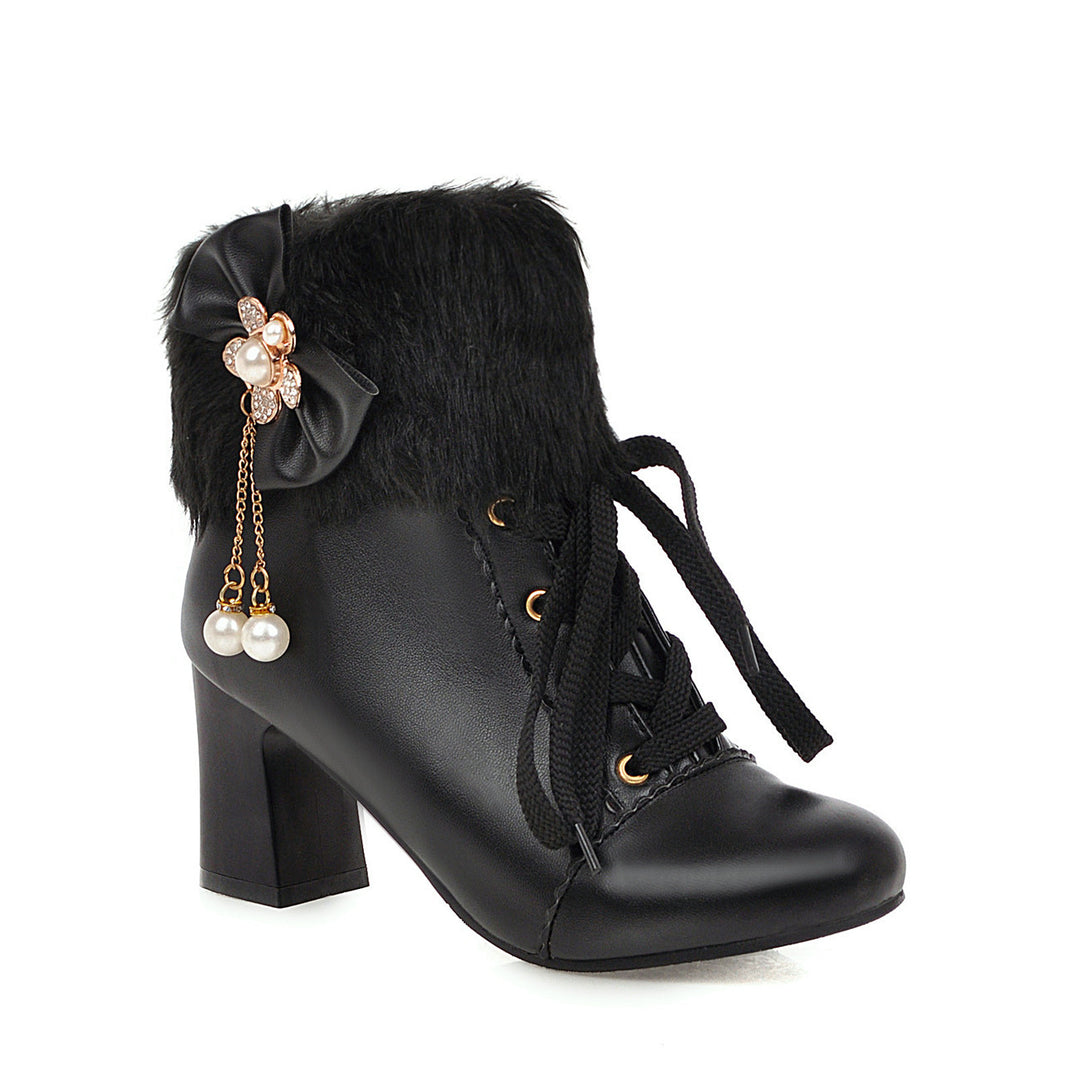Faux Fur Bow Ankle Boots