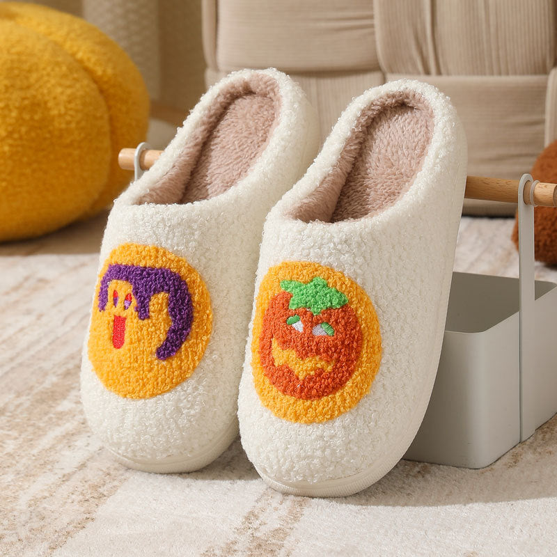 Halloween Pumpkin Plush Slip-On Slippers