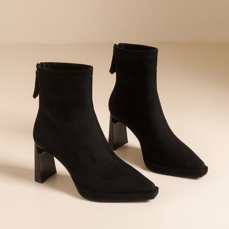 Suede Block Heel Ankle Boots