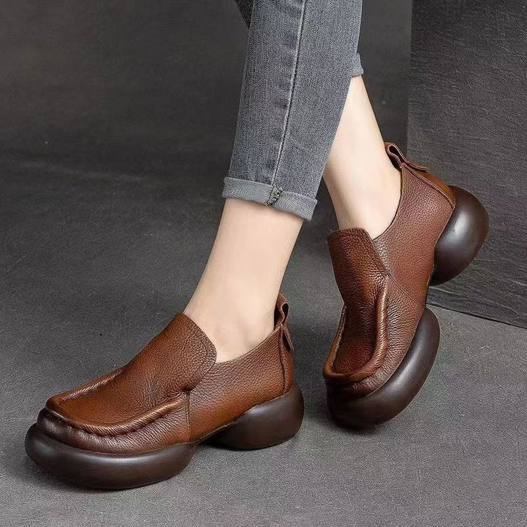 Soft Leather Platform Slip-On Loafers
