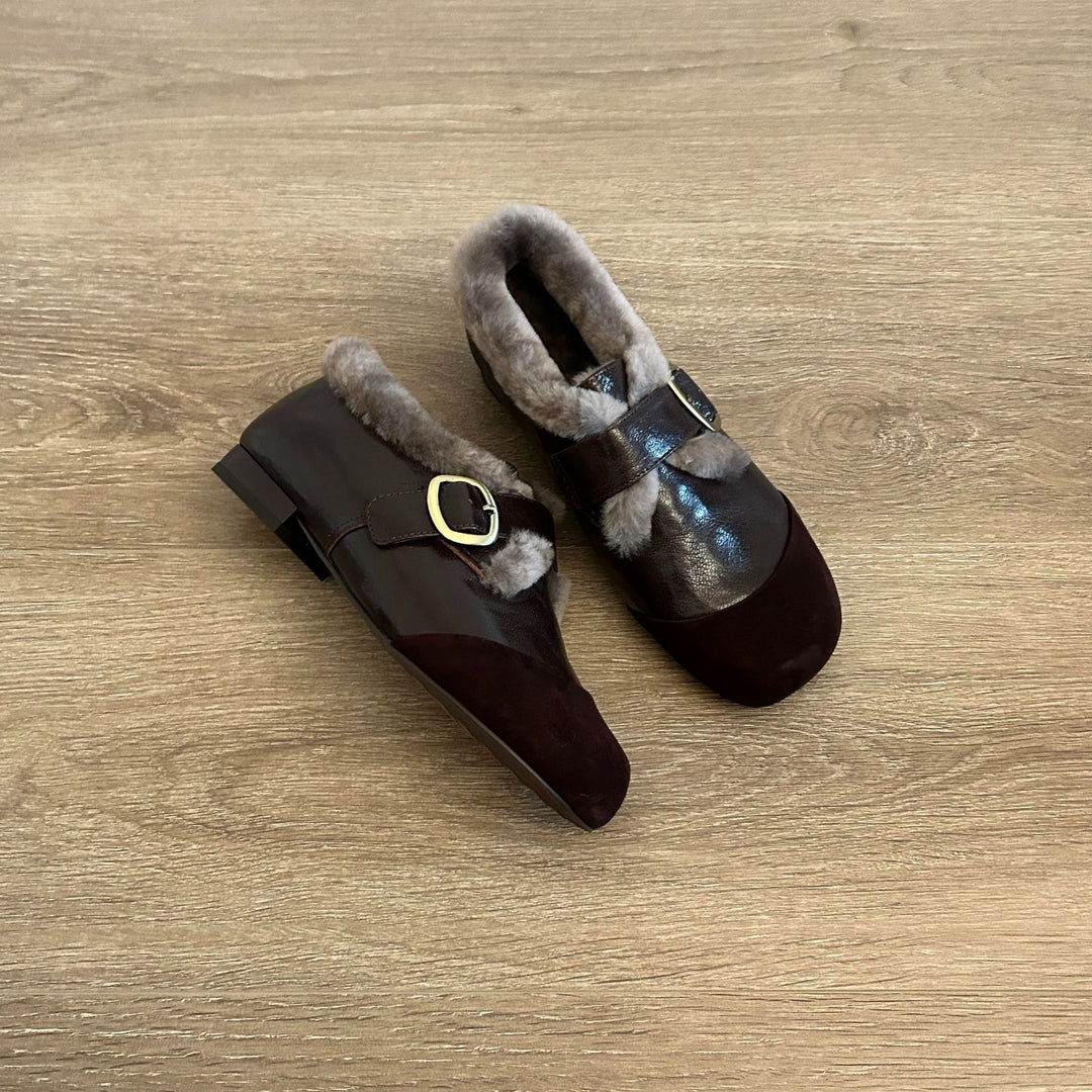 Cozy Faux Fur Buckle Flats