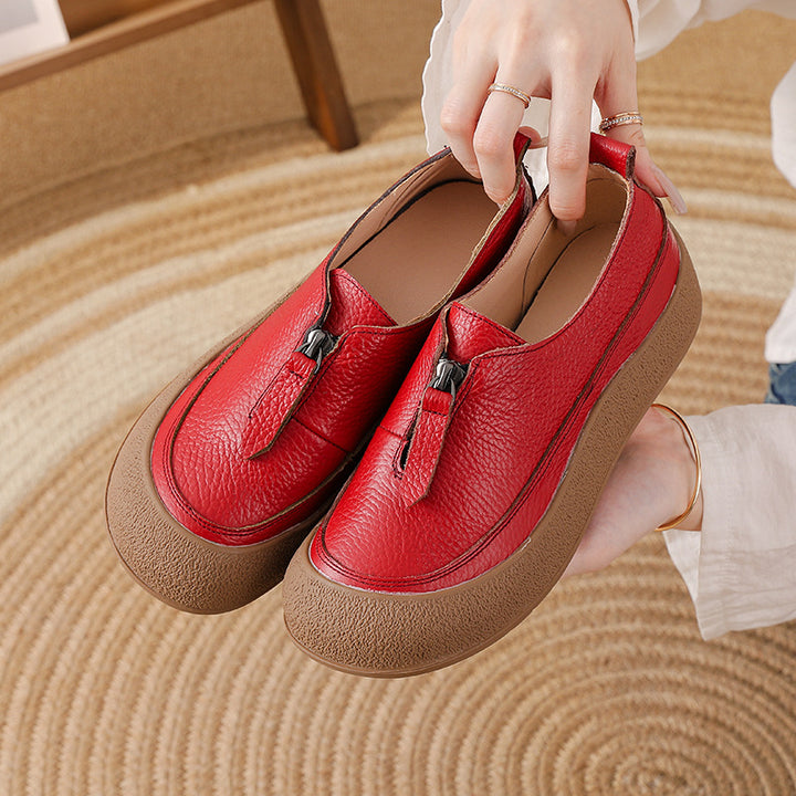 Soft Leather Platform Slip-On Shoes