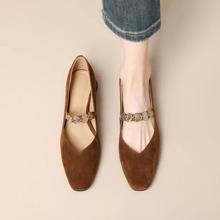 Vintage Suede Jewel Strap Flats