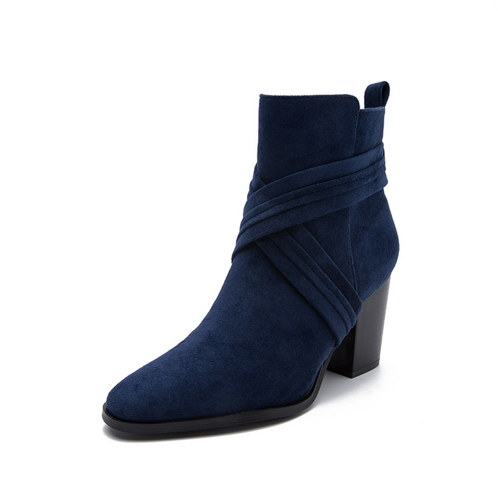 Vintage Suede Wrap Strap Block Heel Ankle Boots