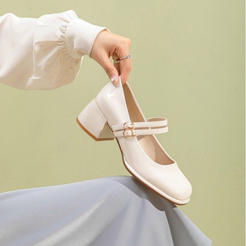 Patent Double Strap Block Heel Pumps