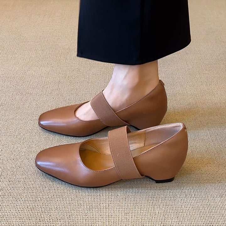 Soft Leather Mary Jane Wedge Pumps