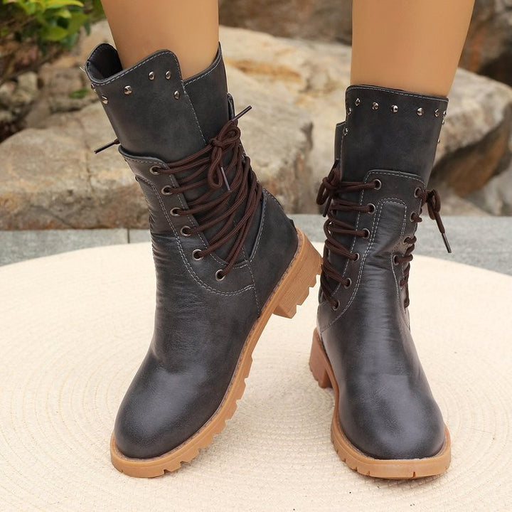 Vintage Lace-Up Mid-Calf Combat Boots