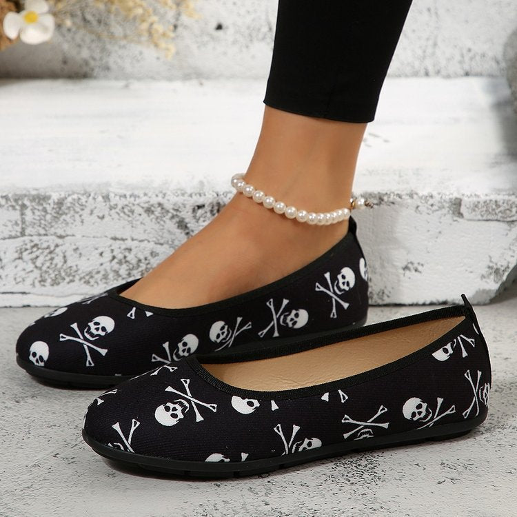 Skeleton Print Cushioned Ballet Flats