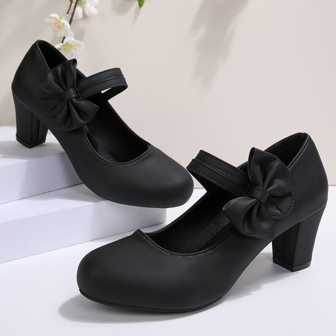 Bow Accent Block Heel Mary Janes