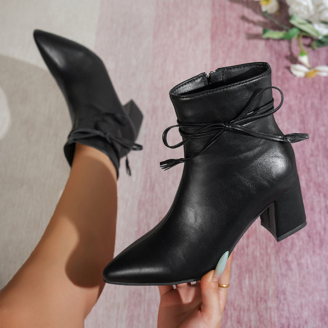 Black Tassel Ankle Boots with Block Heels