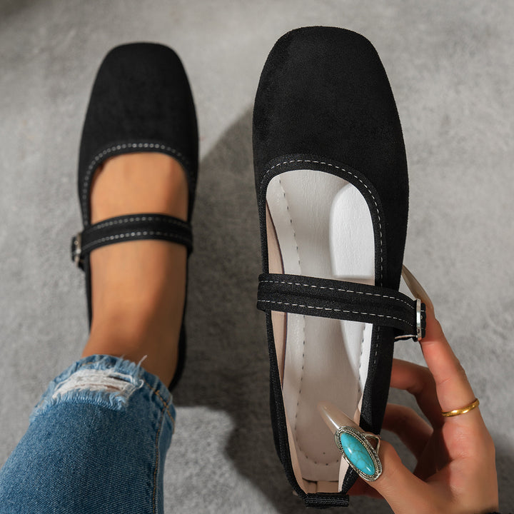 Square Toe Suede Mary Jane Flats
