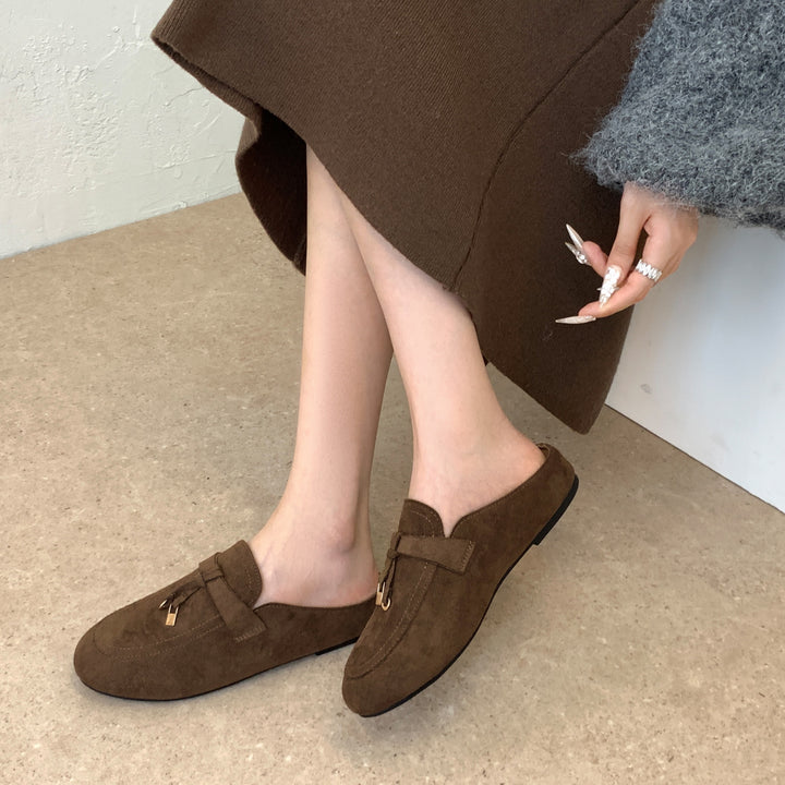 Suede Buckle Loafer Mules