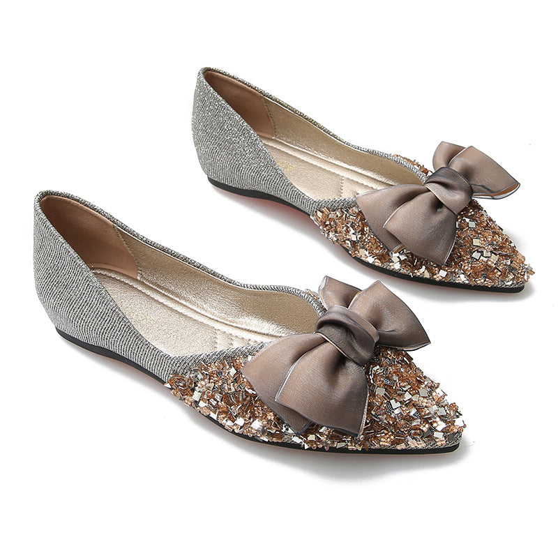 Crystal Bow Pointed Toe Flats