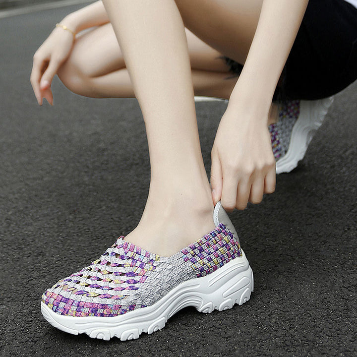 Colorful Woven Platform Slip-On Sneakers