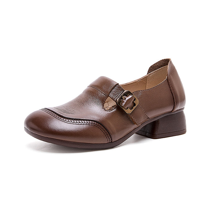 Soft Leather Vintage Buckle Comfort Flats