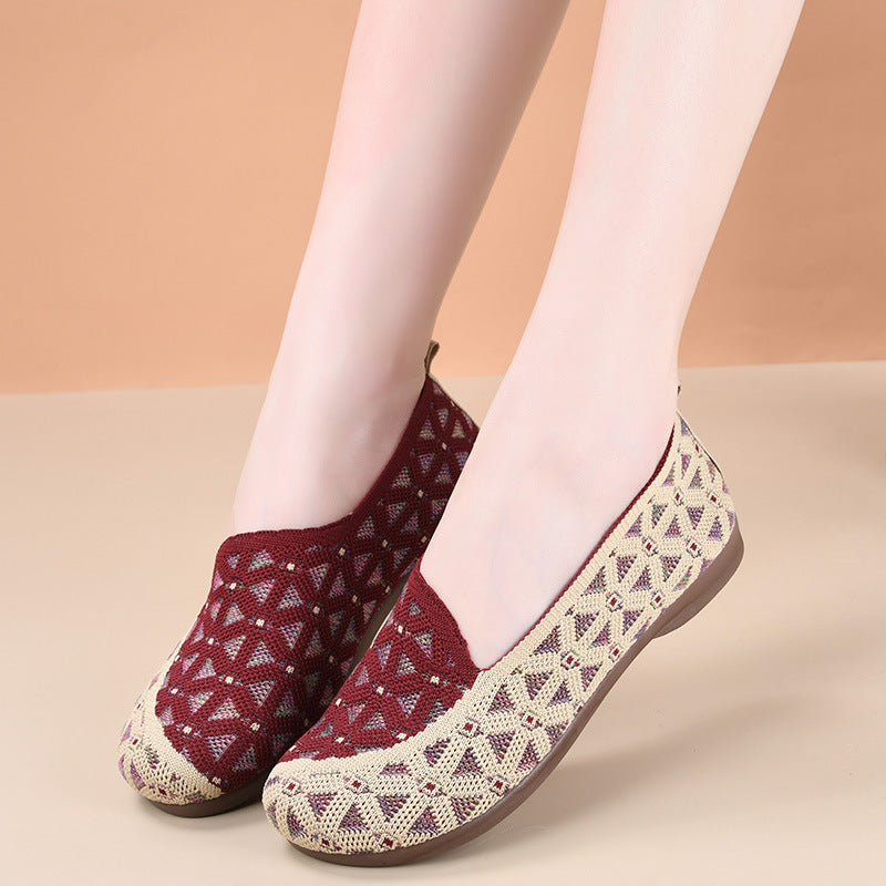 Burgundy Geometric Pattern Slip-On Flats