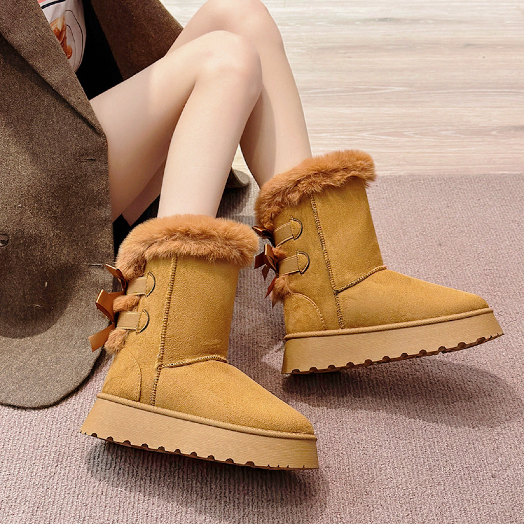 Cozy Fur-Lined Bow Snow Boots