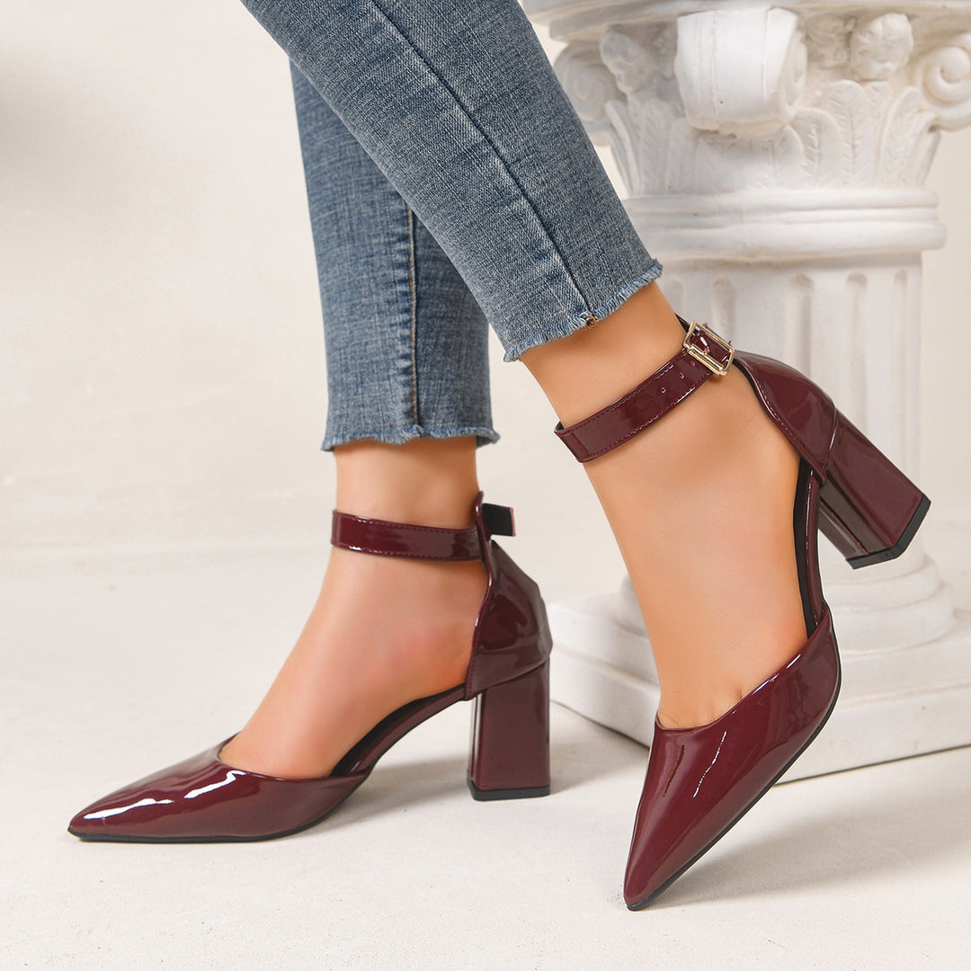 Pointed Toe Block Heel Pumps