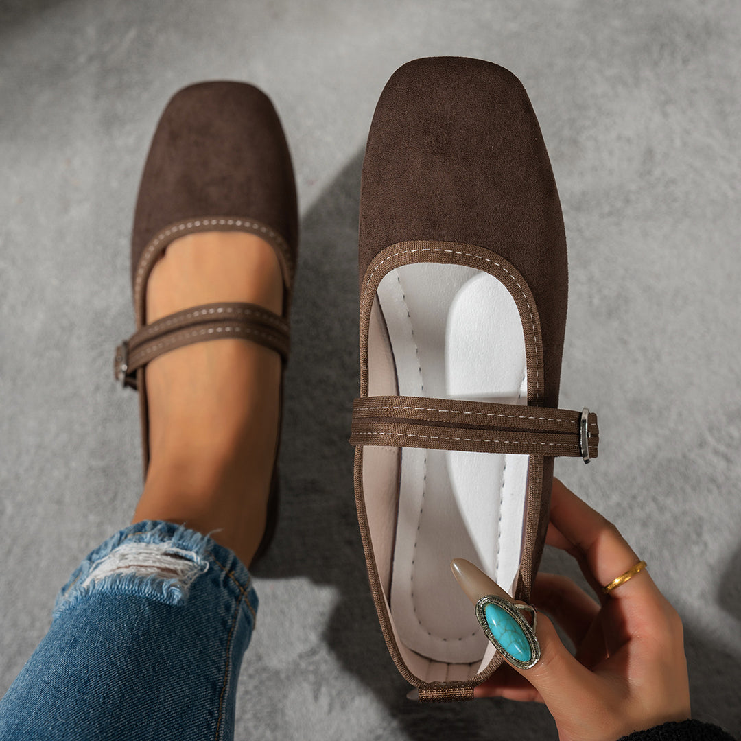 Square Toe Suede Mary Jane Flats