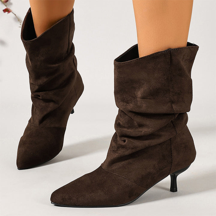 Slouchy Suede Pointed Toe Mid-Calf Boots
