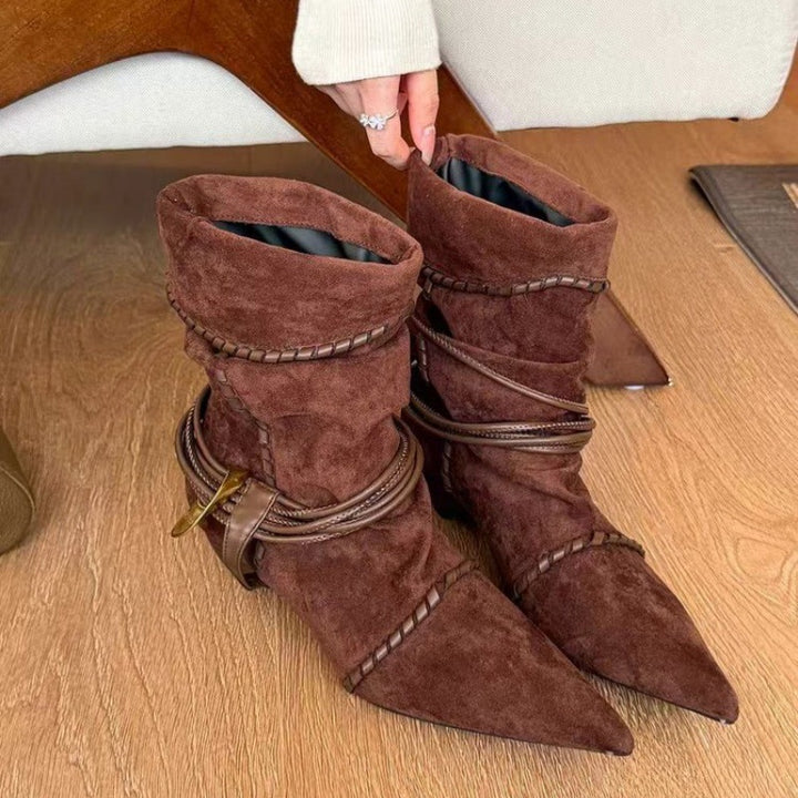 Vintage Suede Pointed Toe Boots