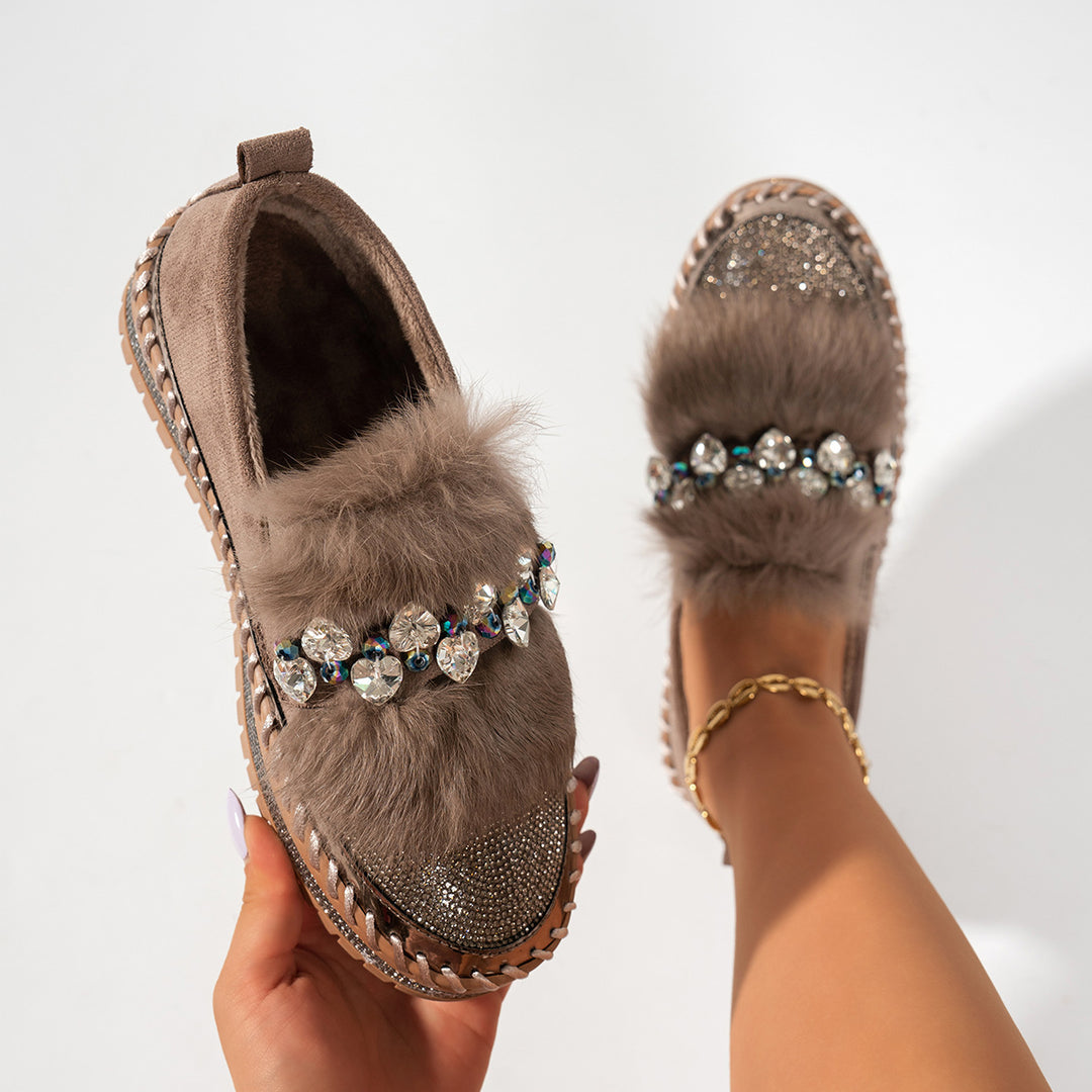 Rhinestone Faux Fur Loafers