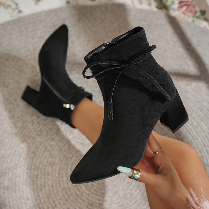 Black Tassel Ankle Boots with Block Heels