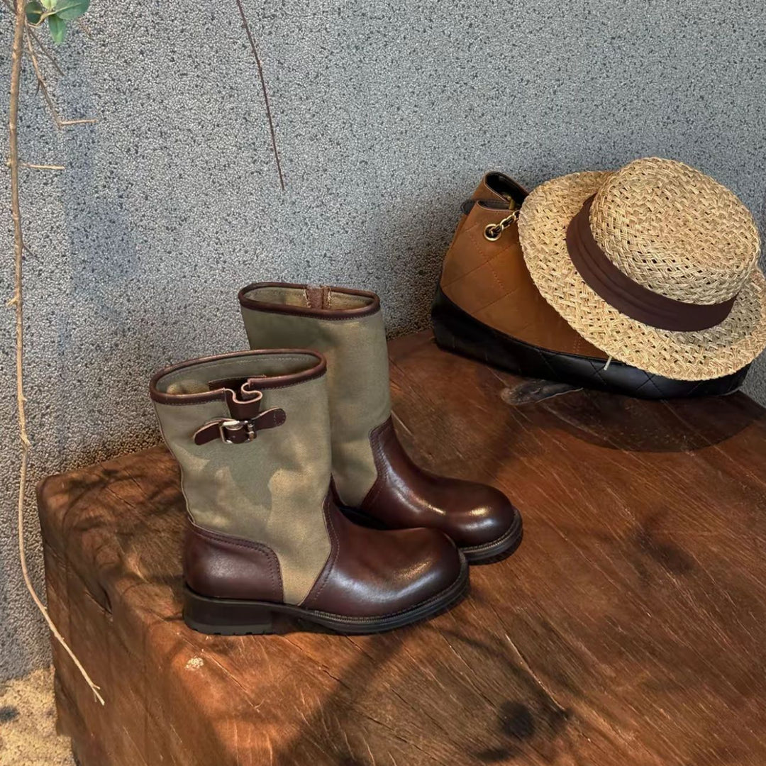 Vintage Two-Tone Mid-Calf Boots