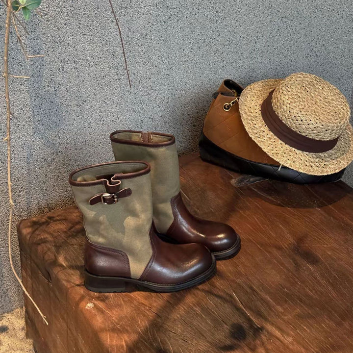 Vintage Two-Tone Mid-Calf Boots