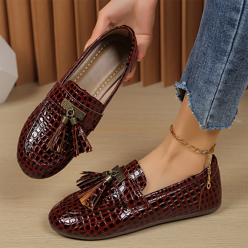 Vintage Croc-Embossed Tassel Loafers