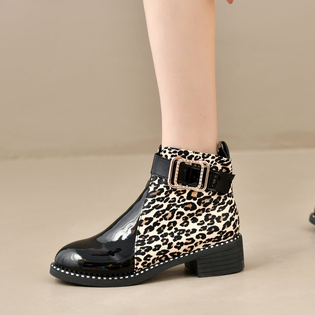 Leopard Buckle Ankle Boots