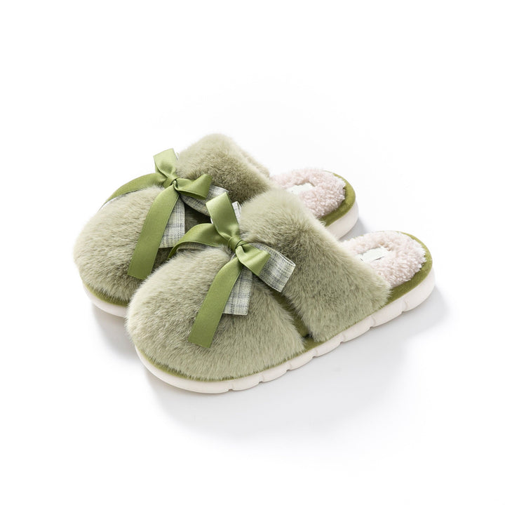 Plush Bow Cozy Slide Slippers