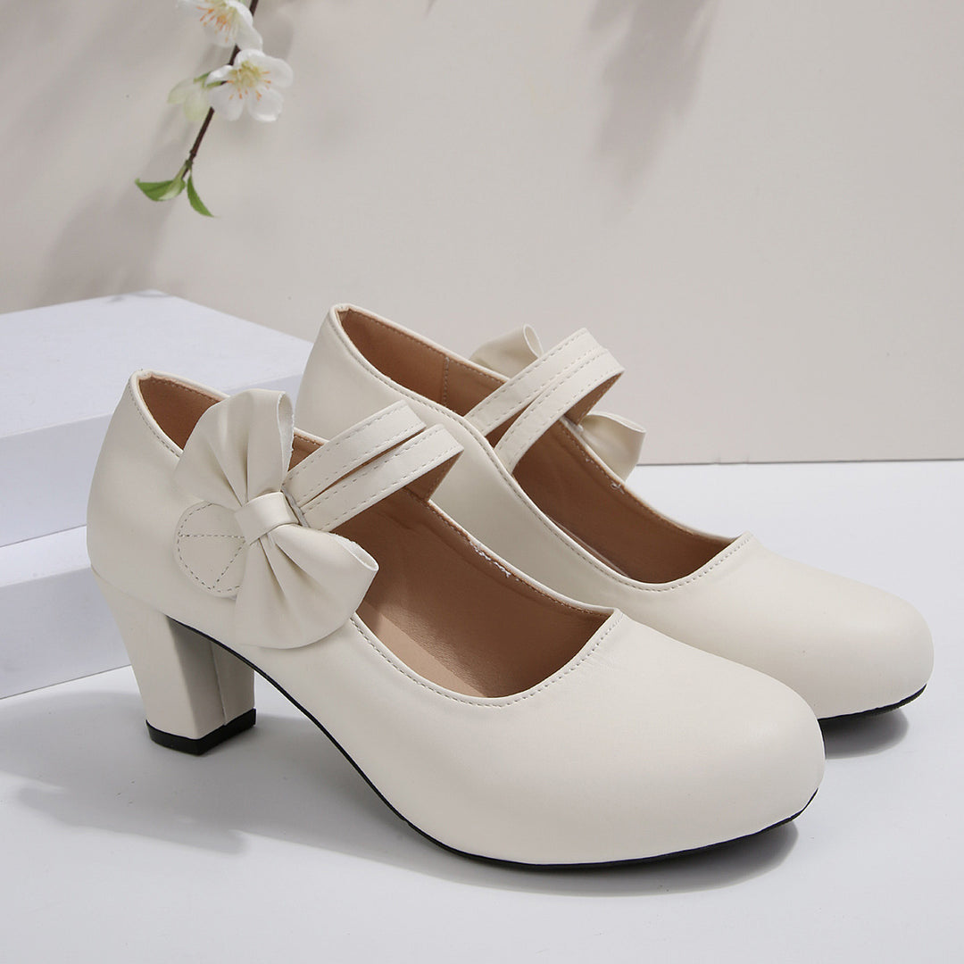 Bow Accent Block Heel Mary Janes