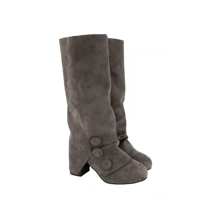 Button Slouch Knee-High Boots
