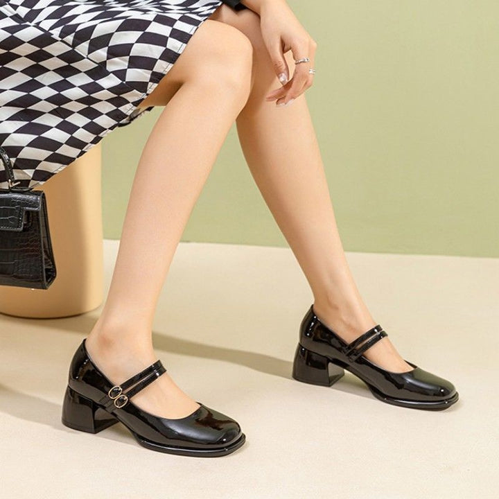 Patent Double Strap Block Heel Pumps