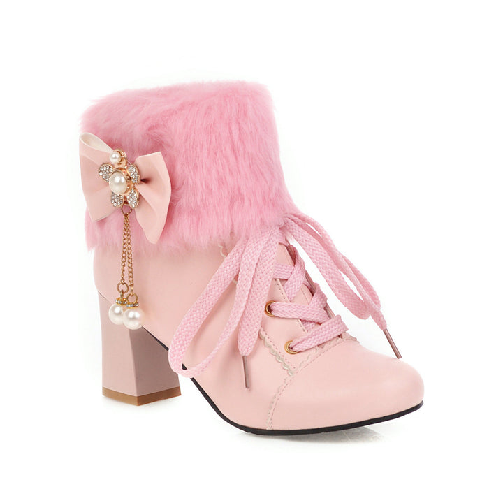 Faux Fur Bow Ankle Boots