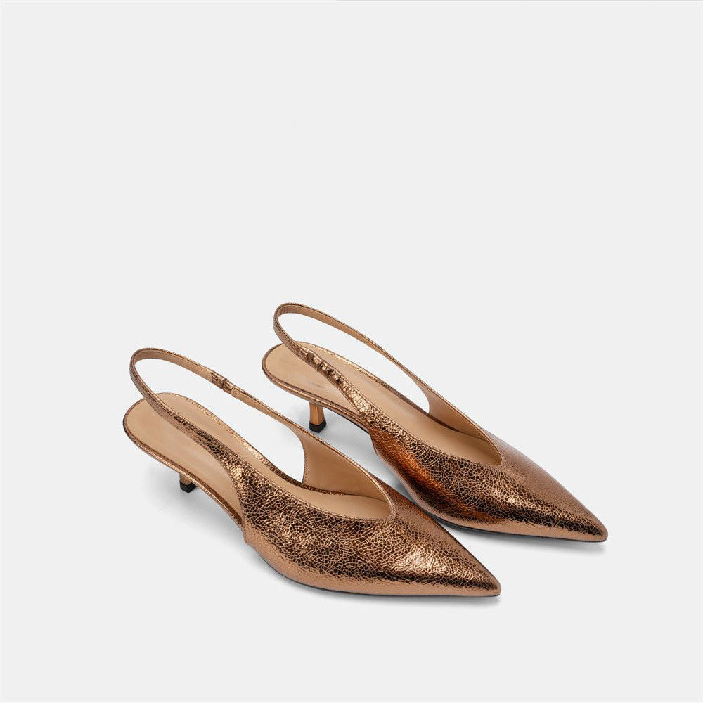 Metallic Pointed Toe Slingback Heels